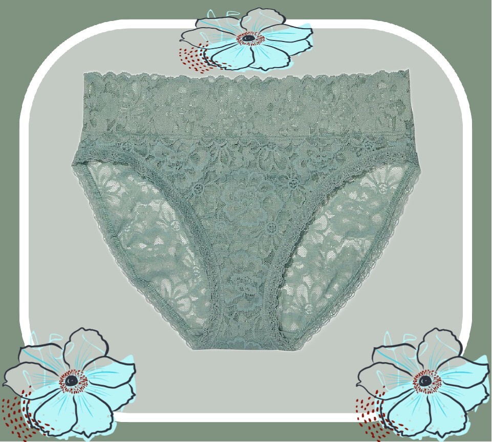 XL SeaSalt Green THE LACIE Full Floral Lace Victorias Secret HighLeg Brief Panty
