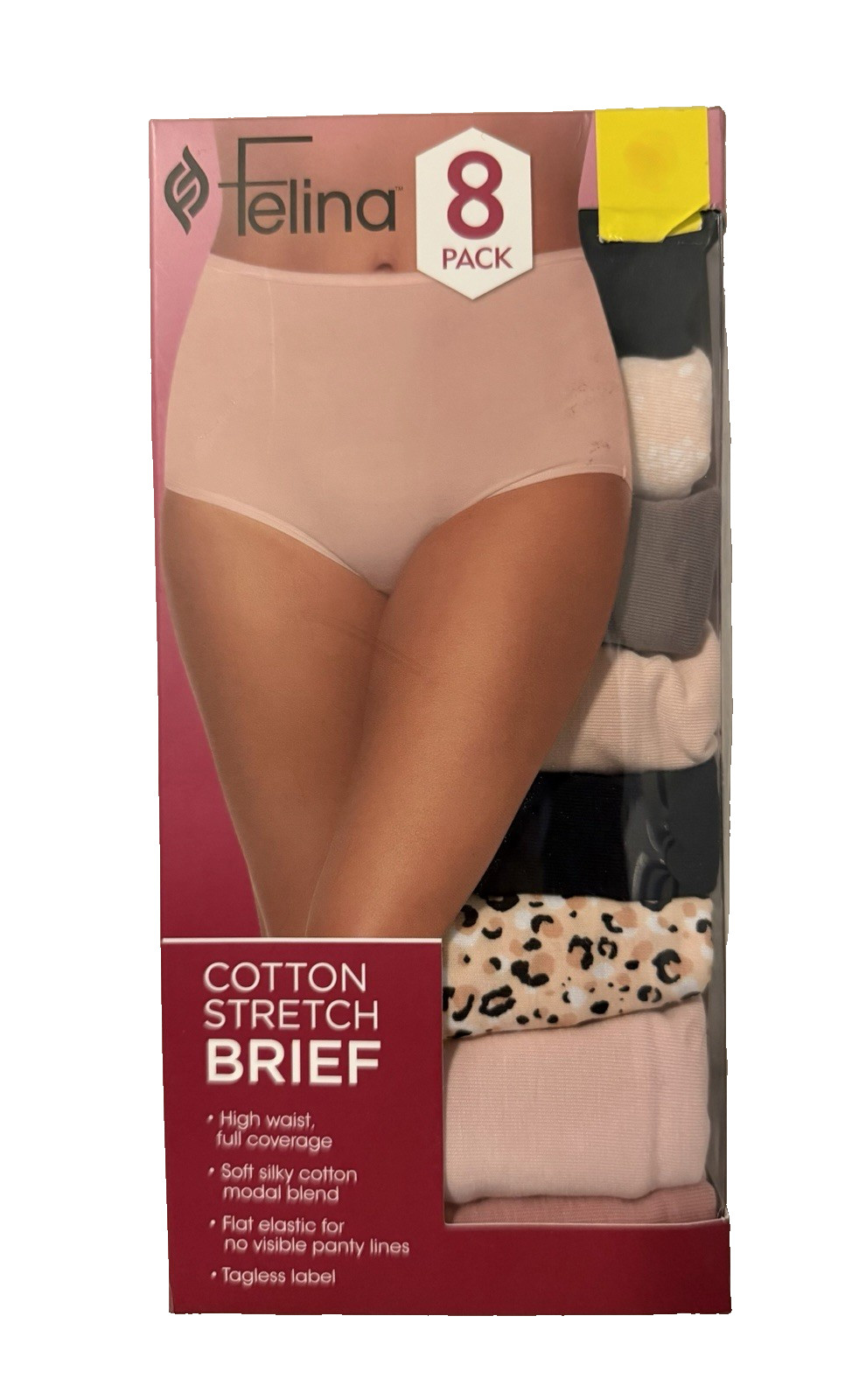 New Felina Ladies’ High Waist Full Coverage Cotton Stretch Briefs 8pk S Multi