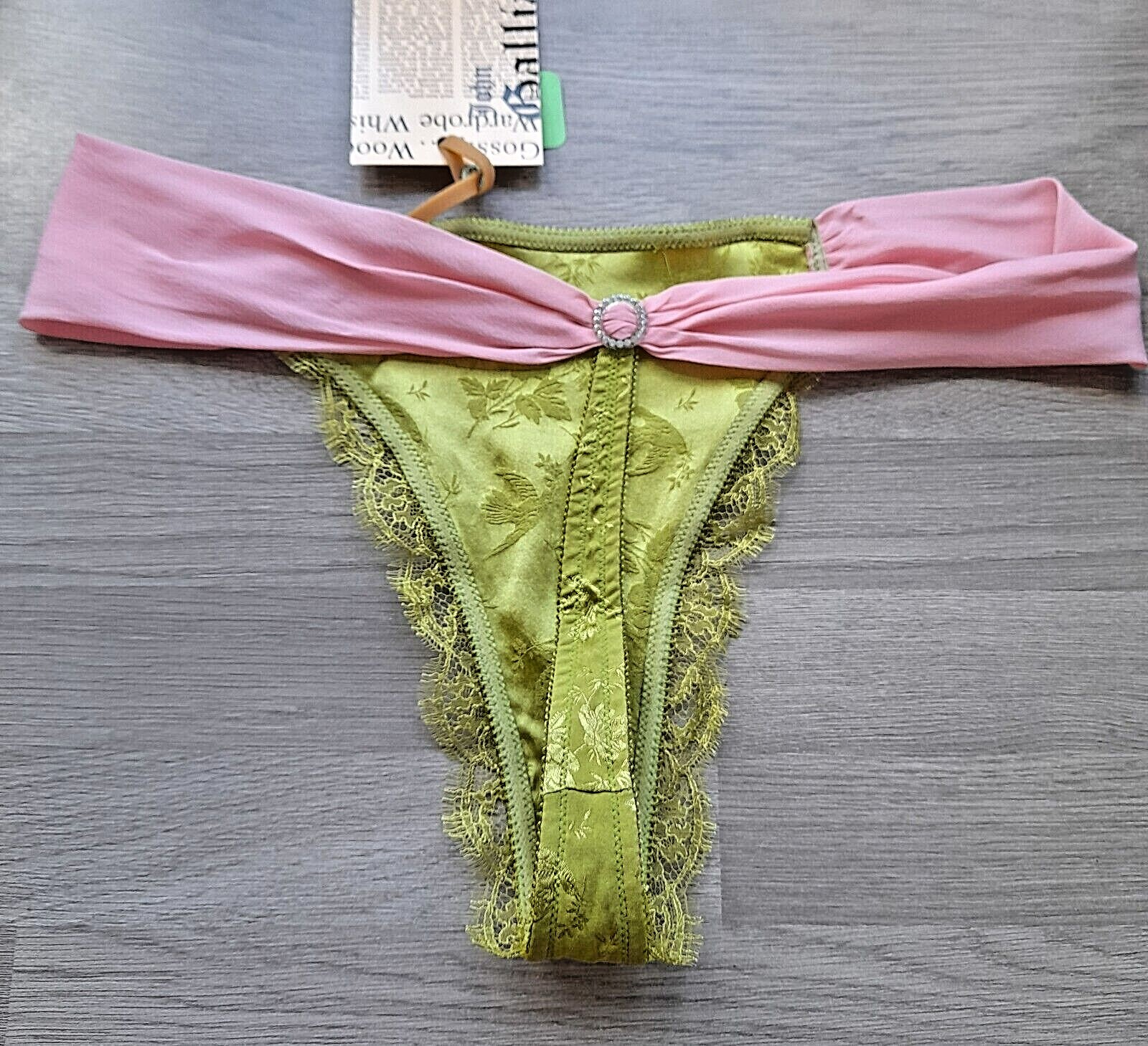 John Galliano BIJOUX Green/Pink Silk/Lace High Leg Chiffon Banded Thong