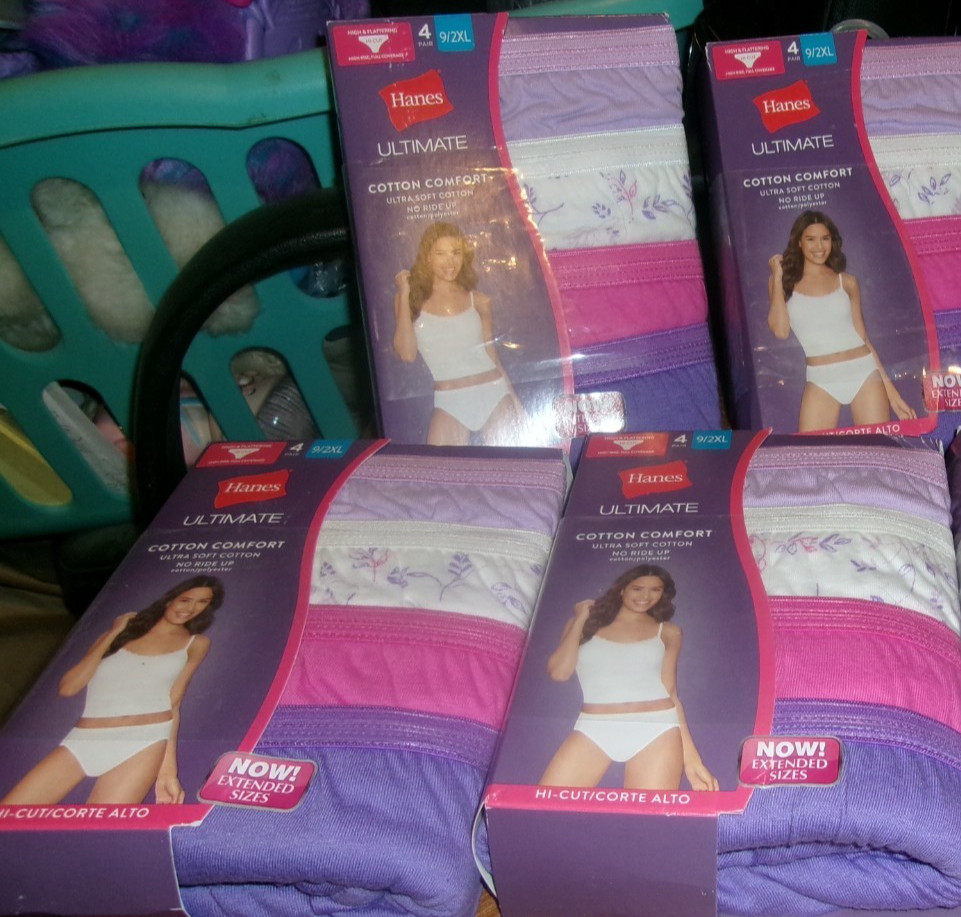 Hanes Ultimate Cotton Comfort Hi- cut Panties (4-Pack) 9/2X Asst. 4 @ 4 PKS LOT
