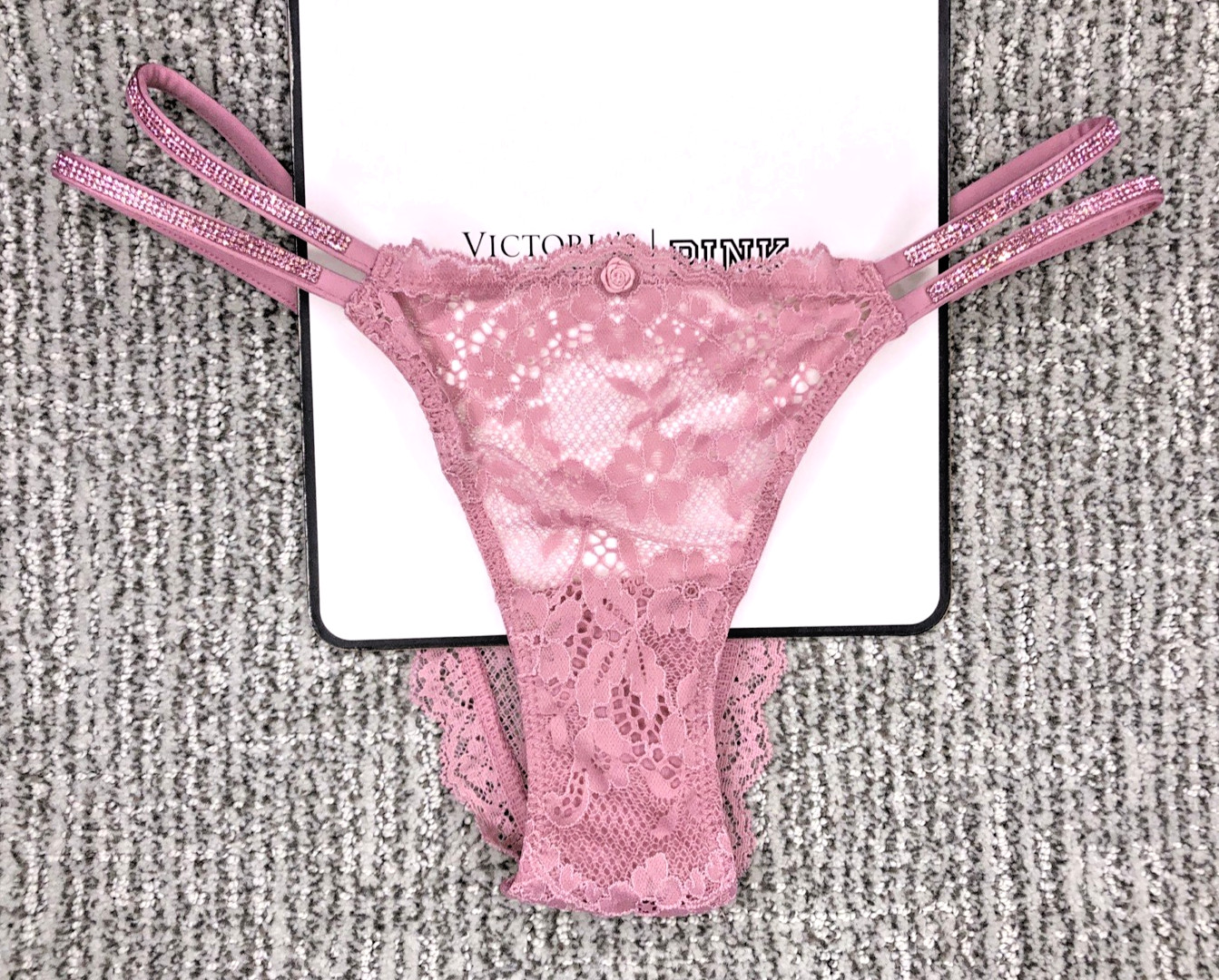 Victoria’s Secret Dream Angels NWT XL Pink Lace Shine Strap Brazilian Panty