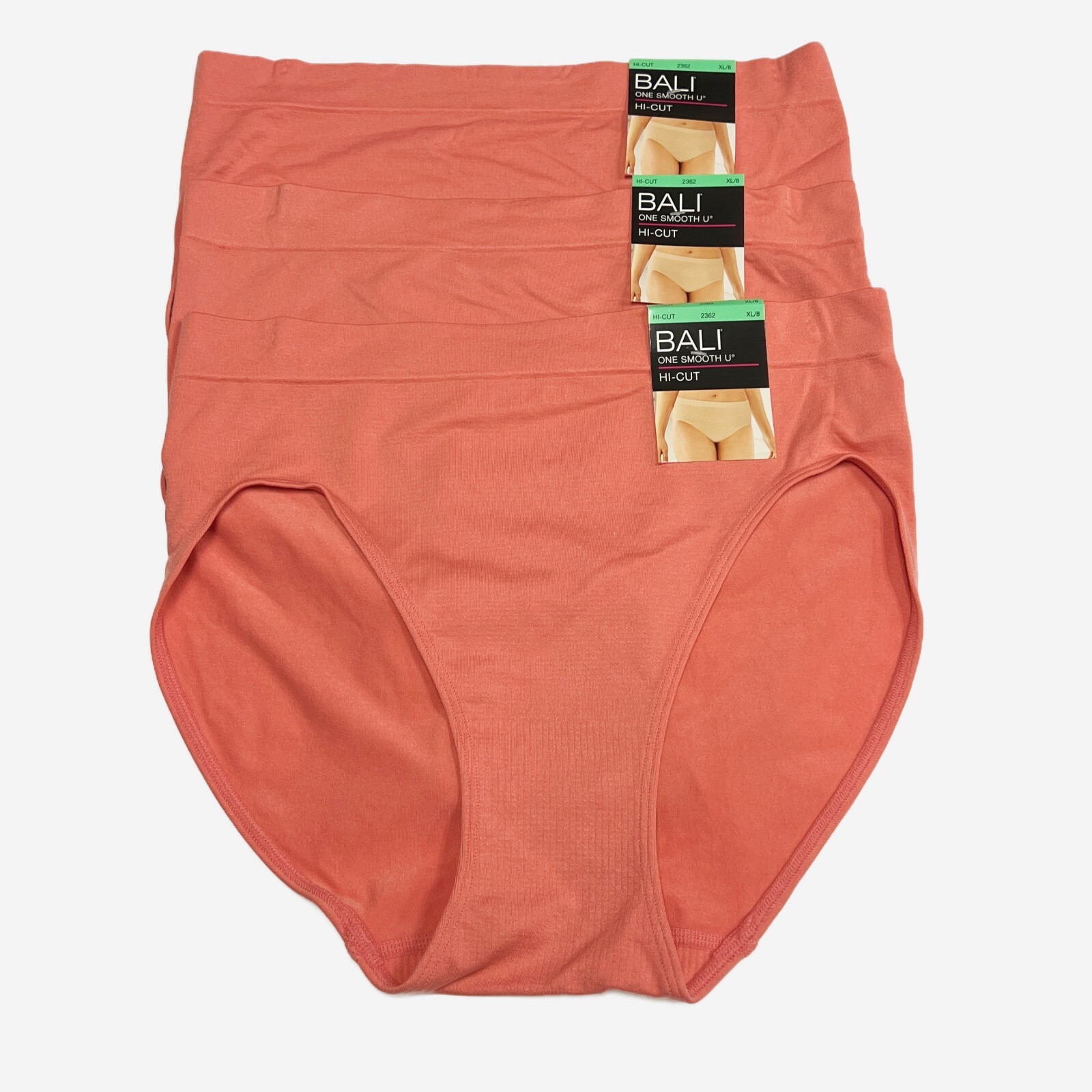 3 Bali One Smooth U Hi-Cut Panty XL 8 NWT 2362 3 PACK