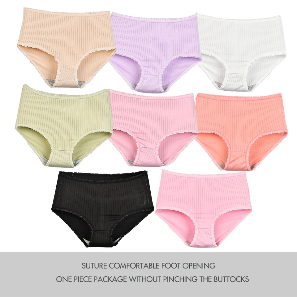 High Waist Cotton Panties Plus Size Women Full Coverage Breathable 8 Pcs