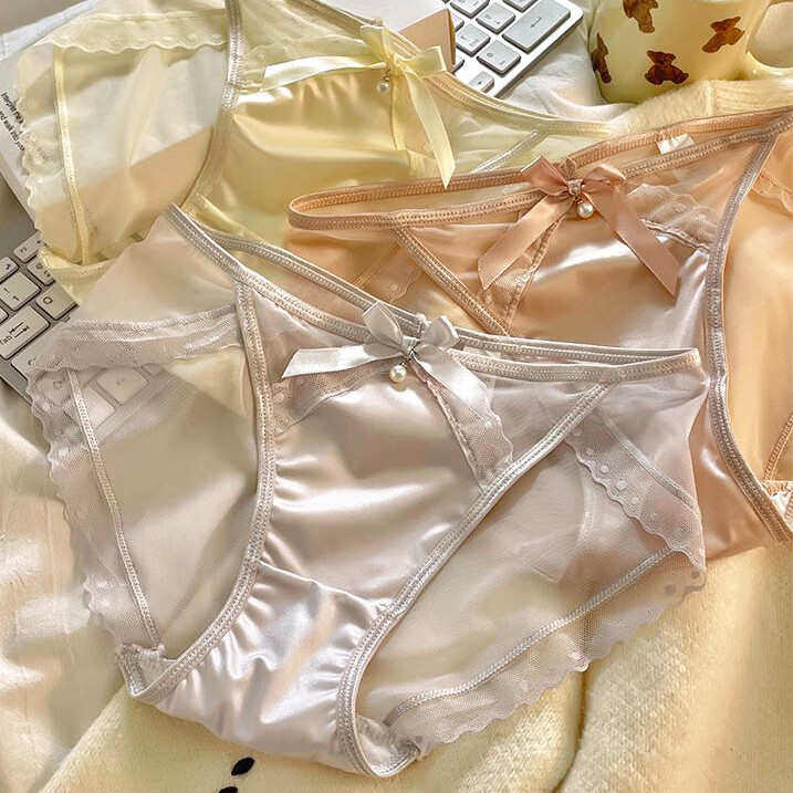 2 Pack Lot Womens Sheer Satin Panties Underwear Brief Bikinis Low Rise Lingeries