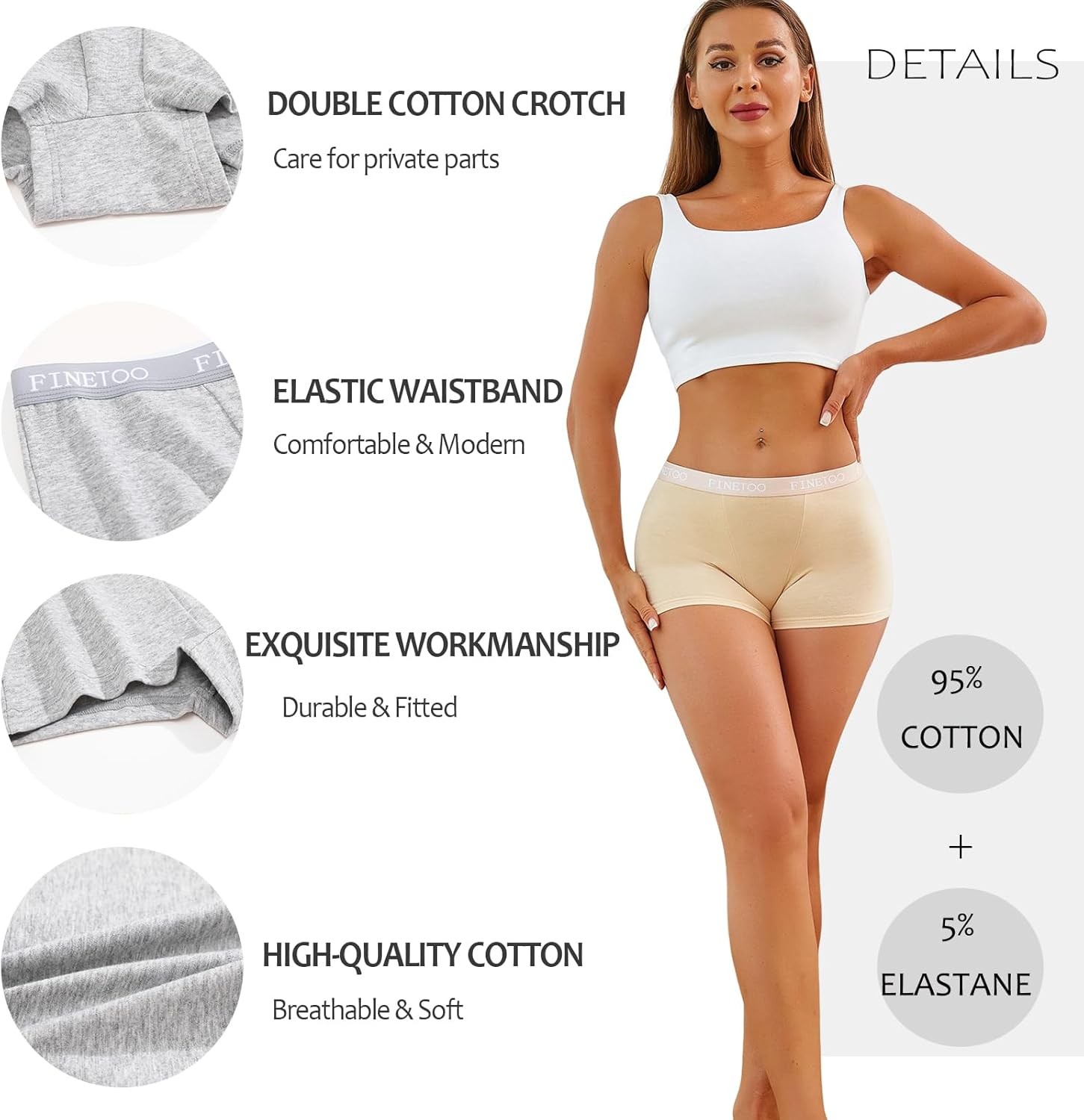 Womens Cotton Boy Shorts Underwear Full Coverage Soft Boxer Briefs High Waisted