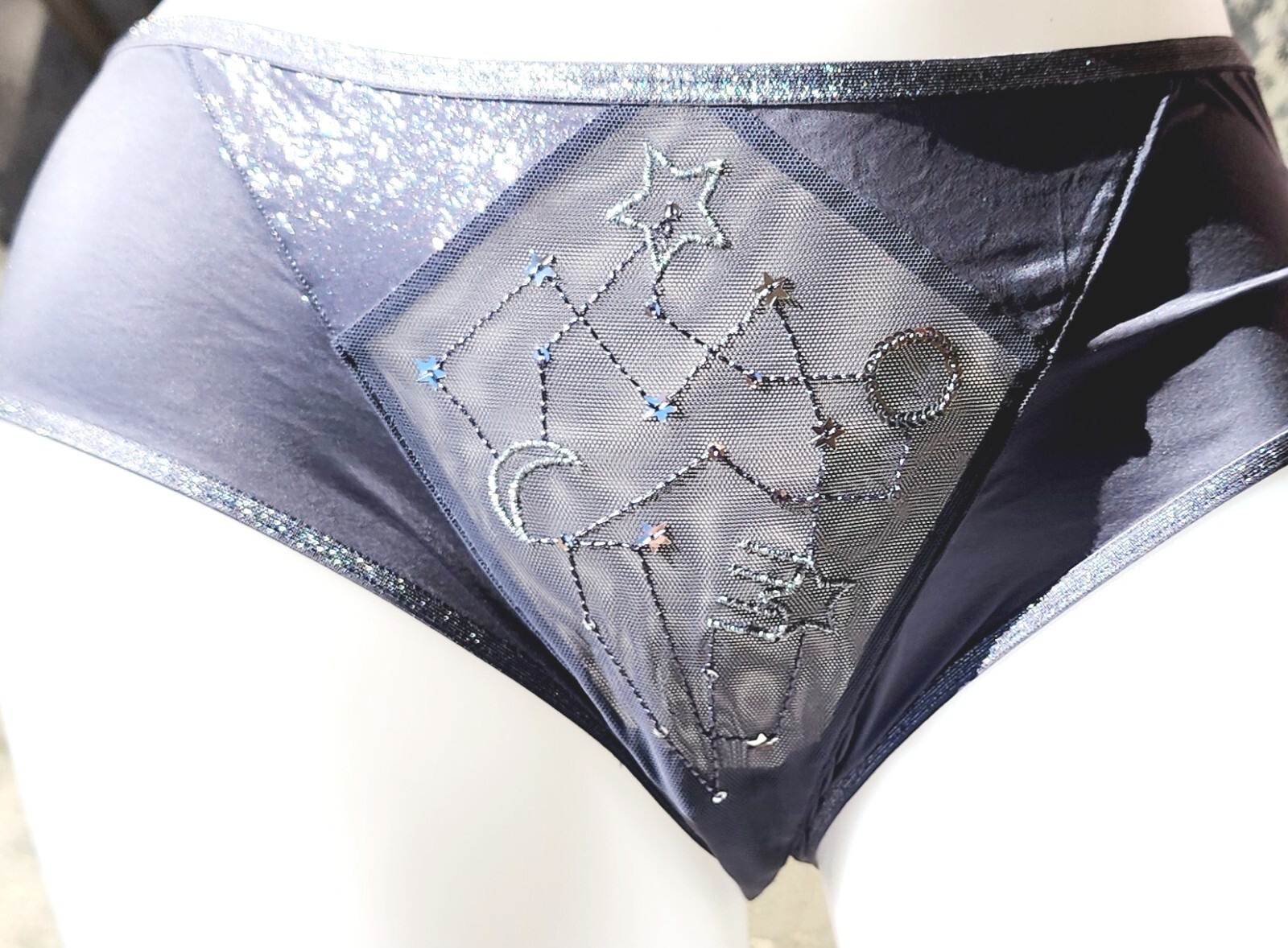 Victorias secret L Rare Vintage Satin Sequin 🌟 Stars Moon Silver Brief Panty