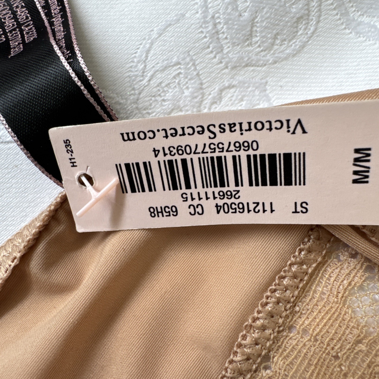 VICTORIA’S SECRET M SILKY GOLD NUDE STRAPPY CUT OUT BACK CHARM THONG PANTIES NWT