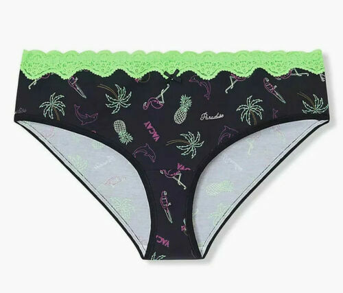 Torrid Black tropical & neon green wide lace cotton hipster panty NWT 1x 2x 3x