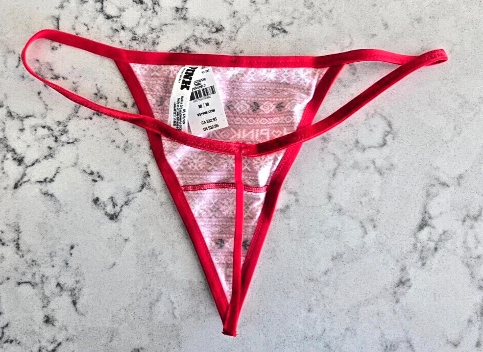 Victoria’s Secret PINK S Cotton V-String Panty Red Velvet Christmas Thong Small