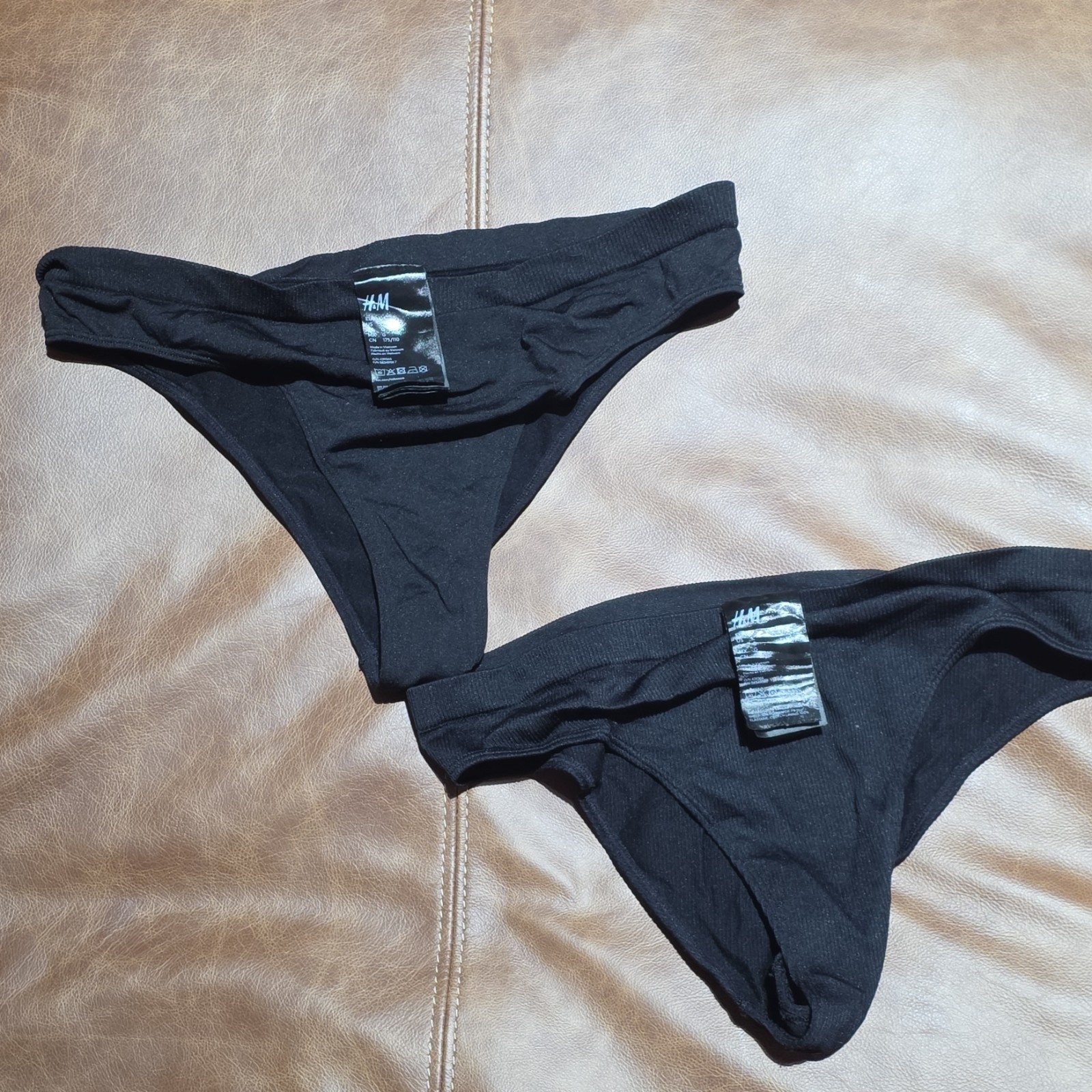 H&M Women’s Solid Black Thong/String Panties Cotton 2 Pack Size M