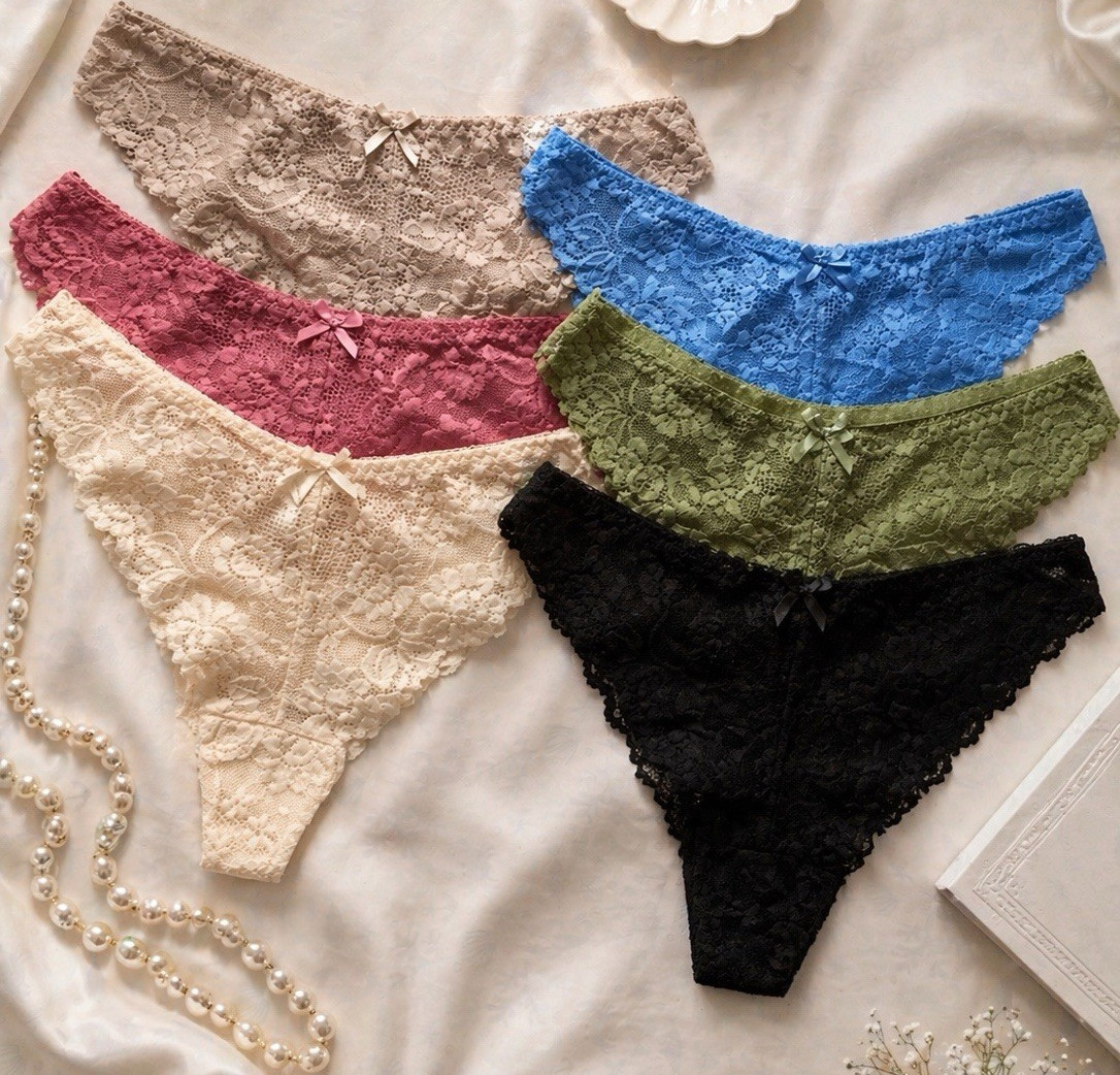 Women’s Teens Intimates Lace Thong Floral Panties 6 Pk. Blue Pink Green Size XL