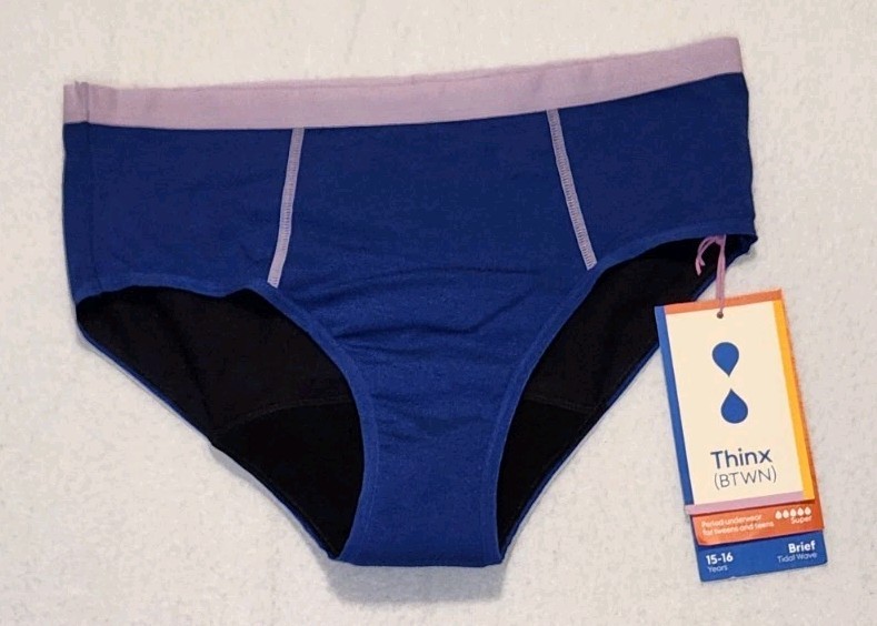 Teen Thinx (BTWN) Brief Super Period Underwear Tidal Wave Blue Size 15-16 New