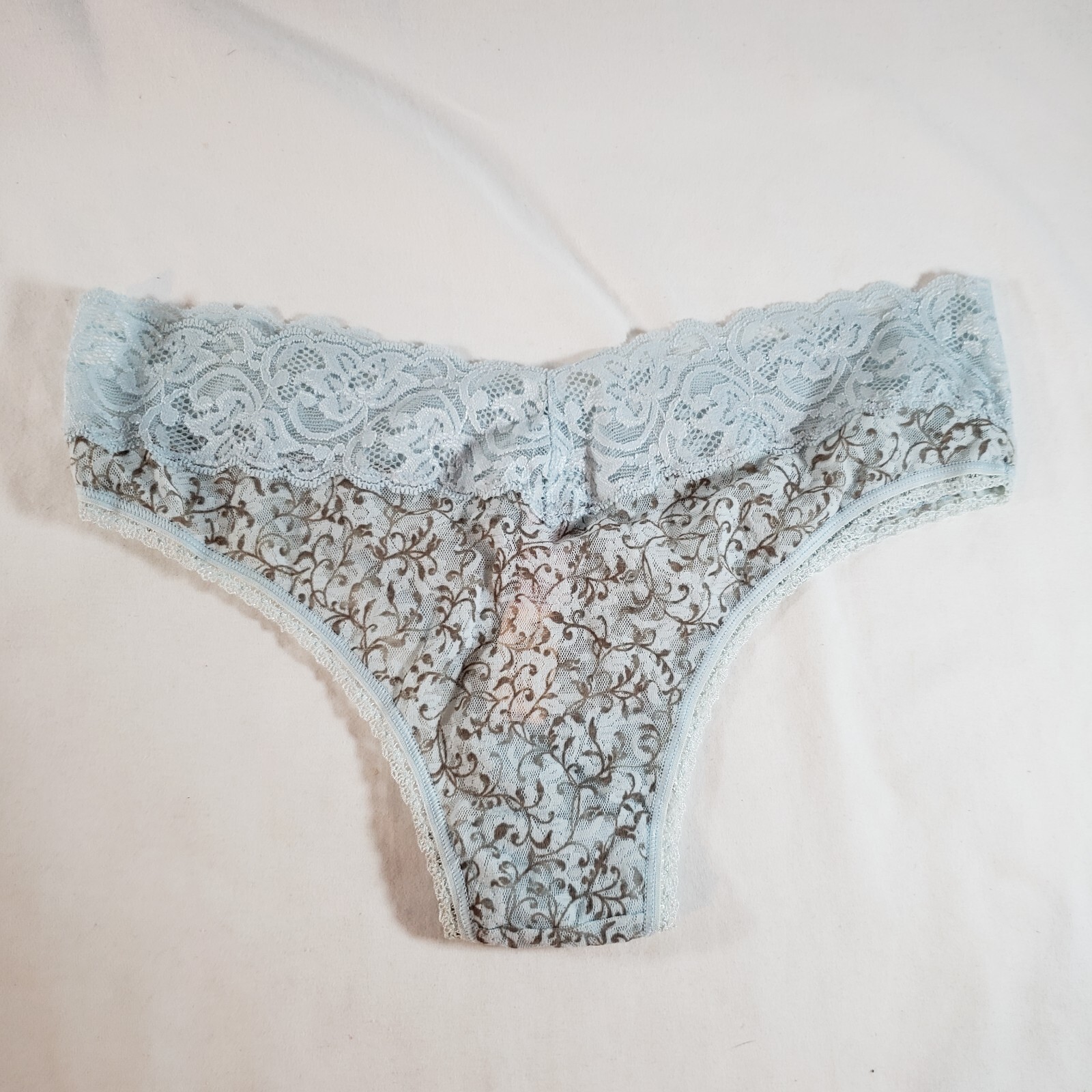 Victoria’s Secret Angels Brazilian Medium Blue Brown Floral Lace Sheer