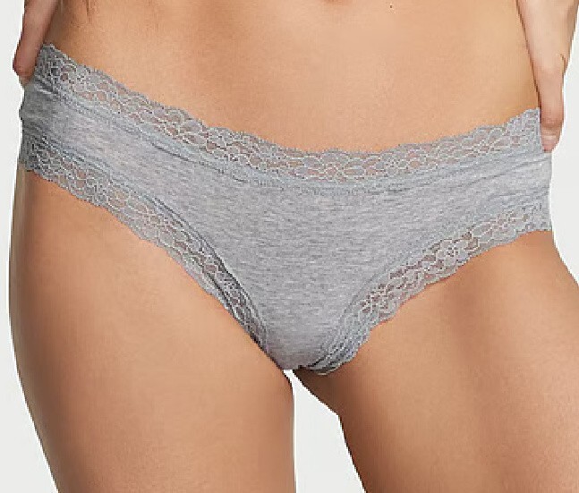 L Heather Grey Victoria’s Secret Stretch Cotton Lace-Waist & Leg Cheeky Pantie