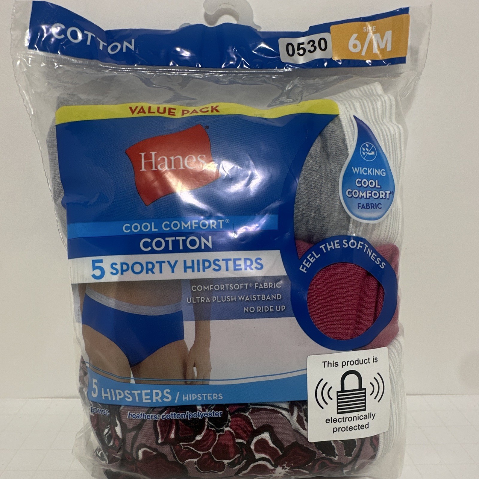 Hanes Cool Comfort Cotton Tagless Moisture Wicking Hipster Panties 5 Pack 6/M