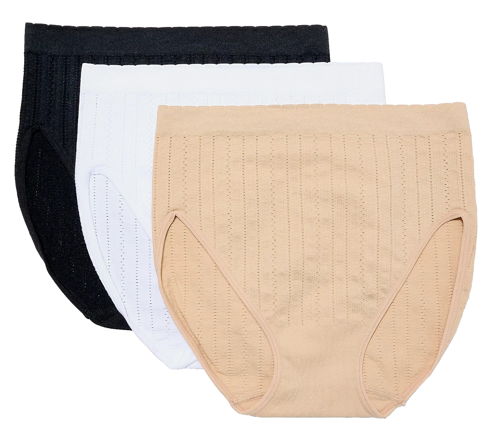 Breezies~Set of 3~Seamless Pointelle Hi-Cut Briefs~Large~Basic~A644714 12941