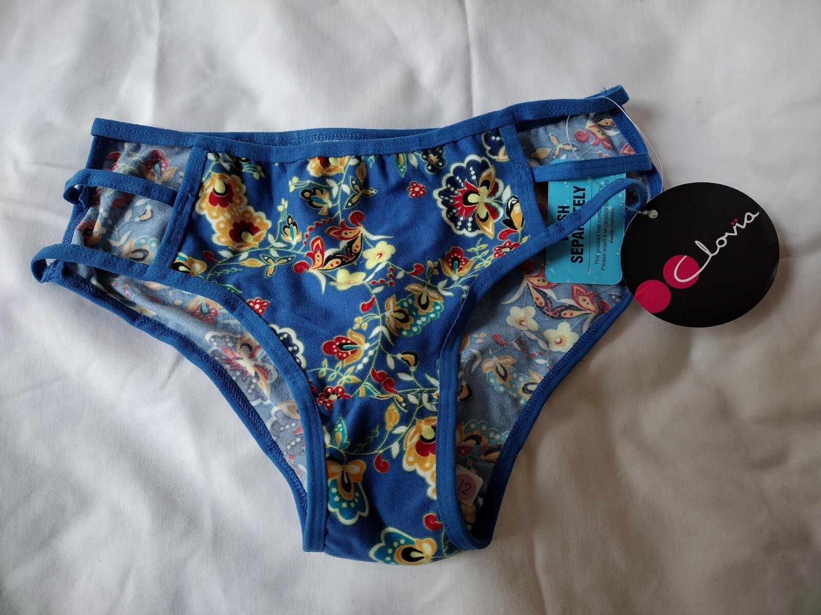 CLOVIA SMALL BLUE FLORAL STRAPPY HIPSTER PANTY COTTON SPANDEX NEW WITH TAGS