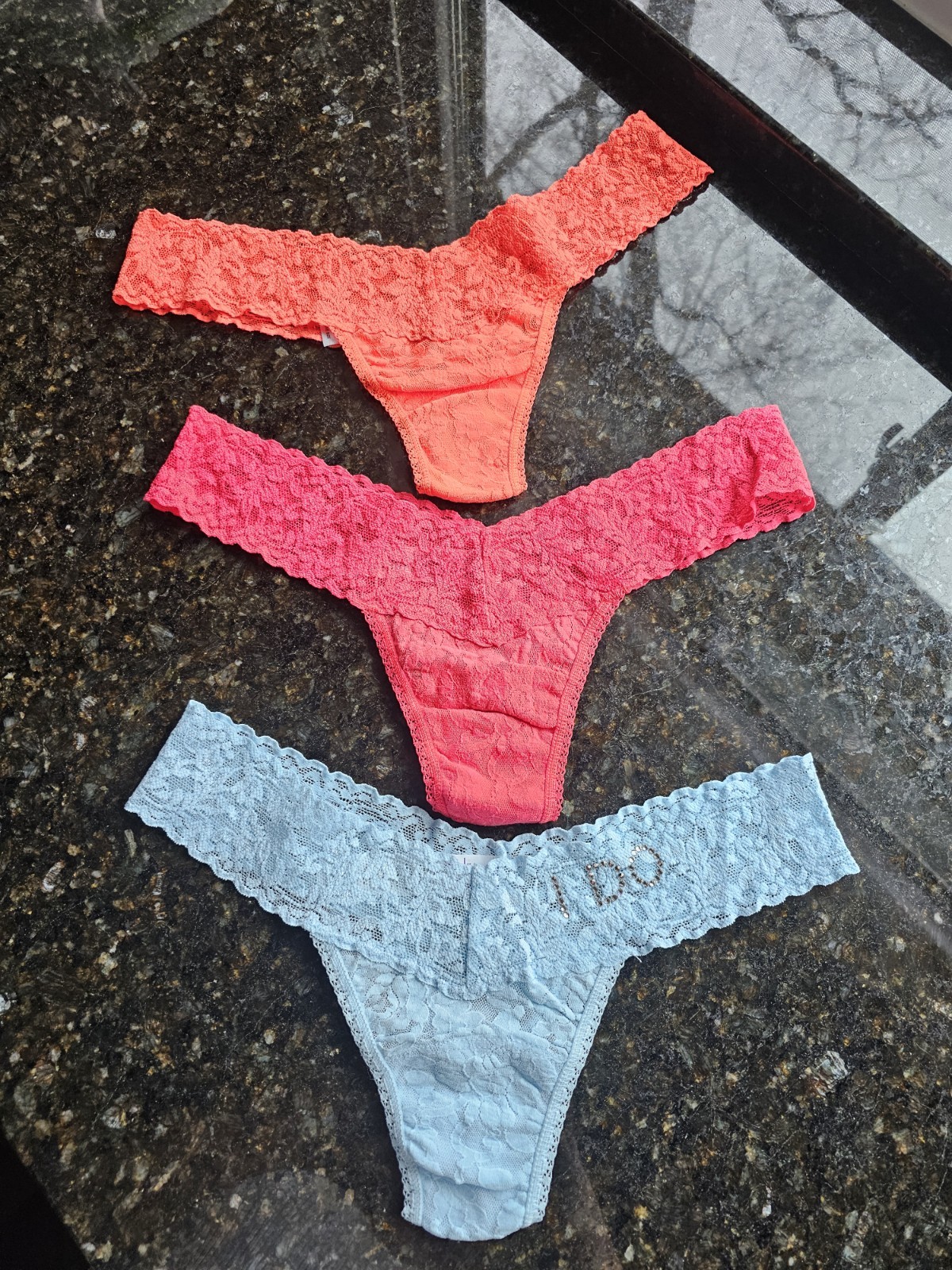 HANKY PANKY SIGNATURE LOW RISE LACE THONGS 3 PAIRS included I DO Bridal Thong
