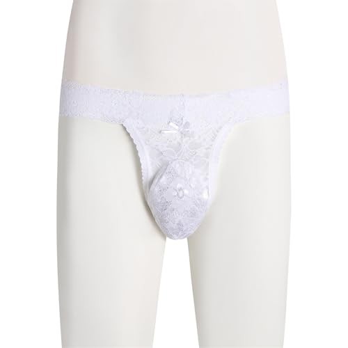 Lace Frilly Sissy Panties Femboy Mens Thong Sexy Underwear Male Large White