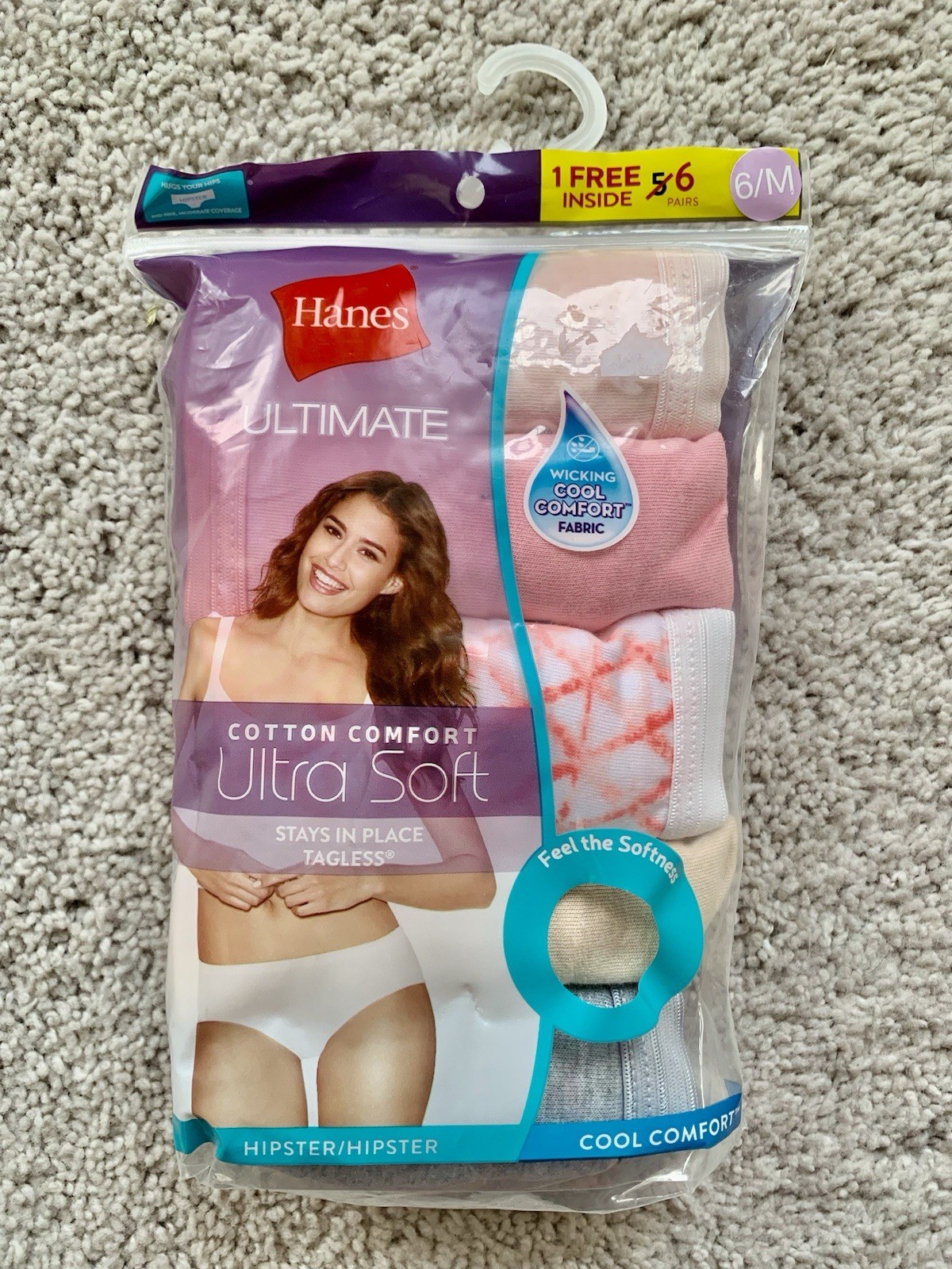 HANES Ultimate Ultra Soft Cotton Comfort Womens Size 6/M Hipster 6/Pack Multicol