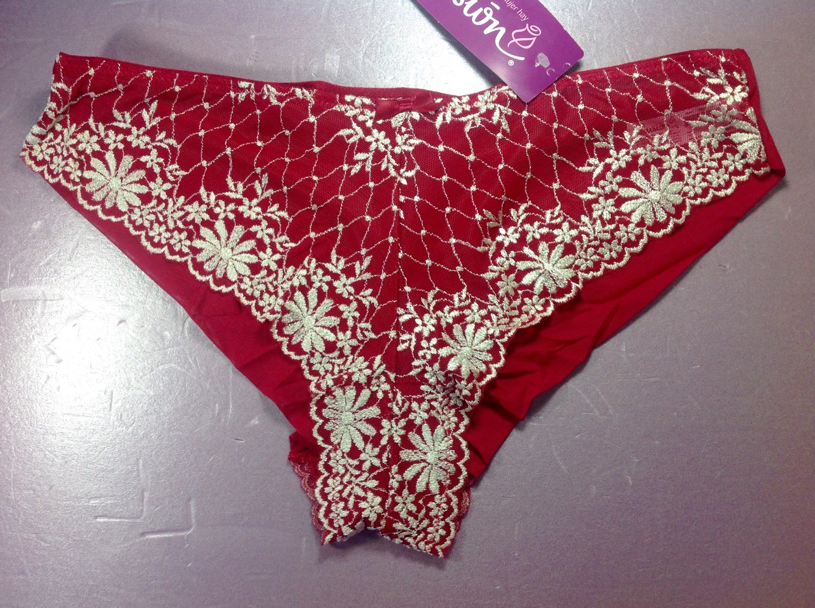 Women Panties,bikinis ILUSION Size S. Red Floral W/gauze Fishnet Decoration