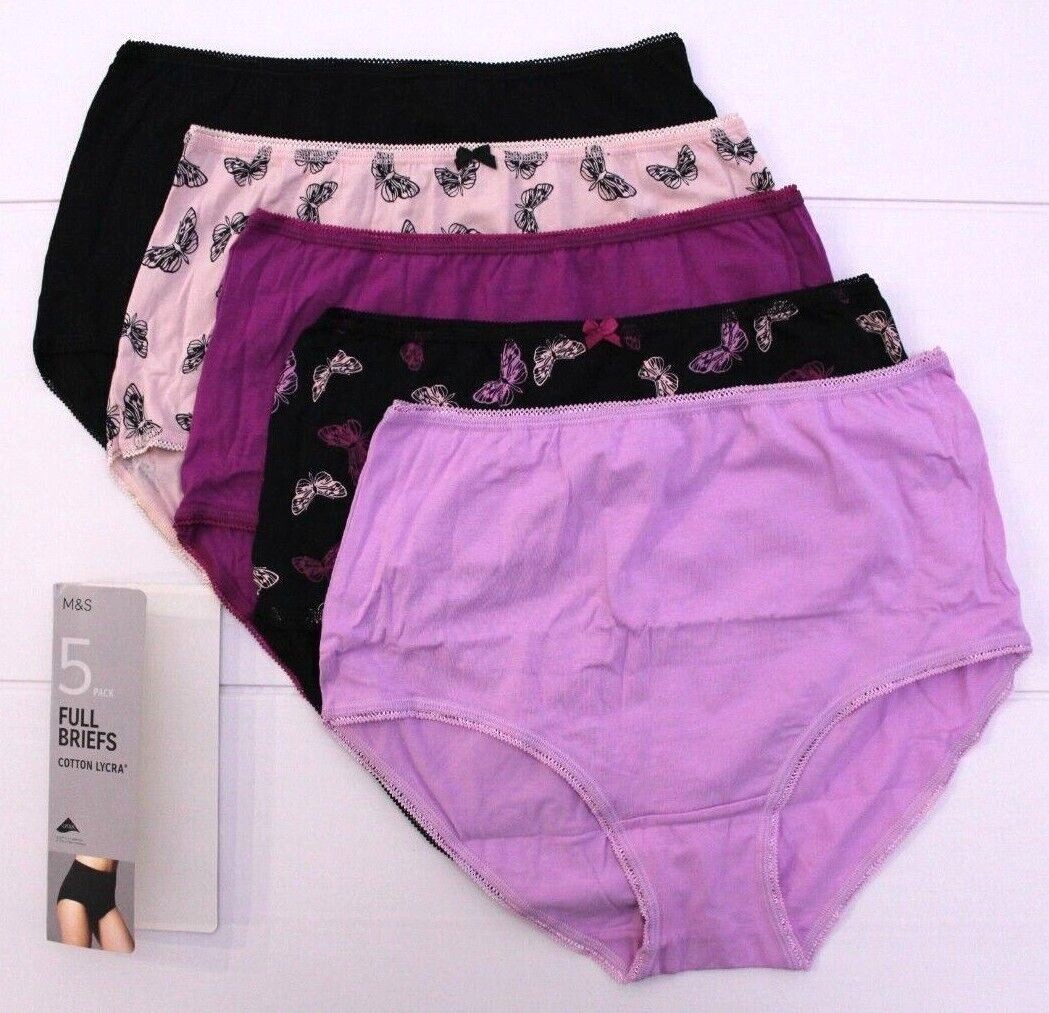 M & S Ladies 5 Pack Cotton Lycra Full Briefs Knickers Underwear Sizes 8 to 24