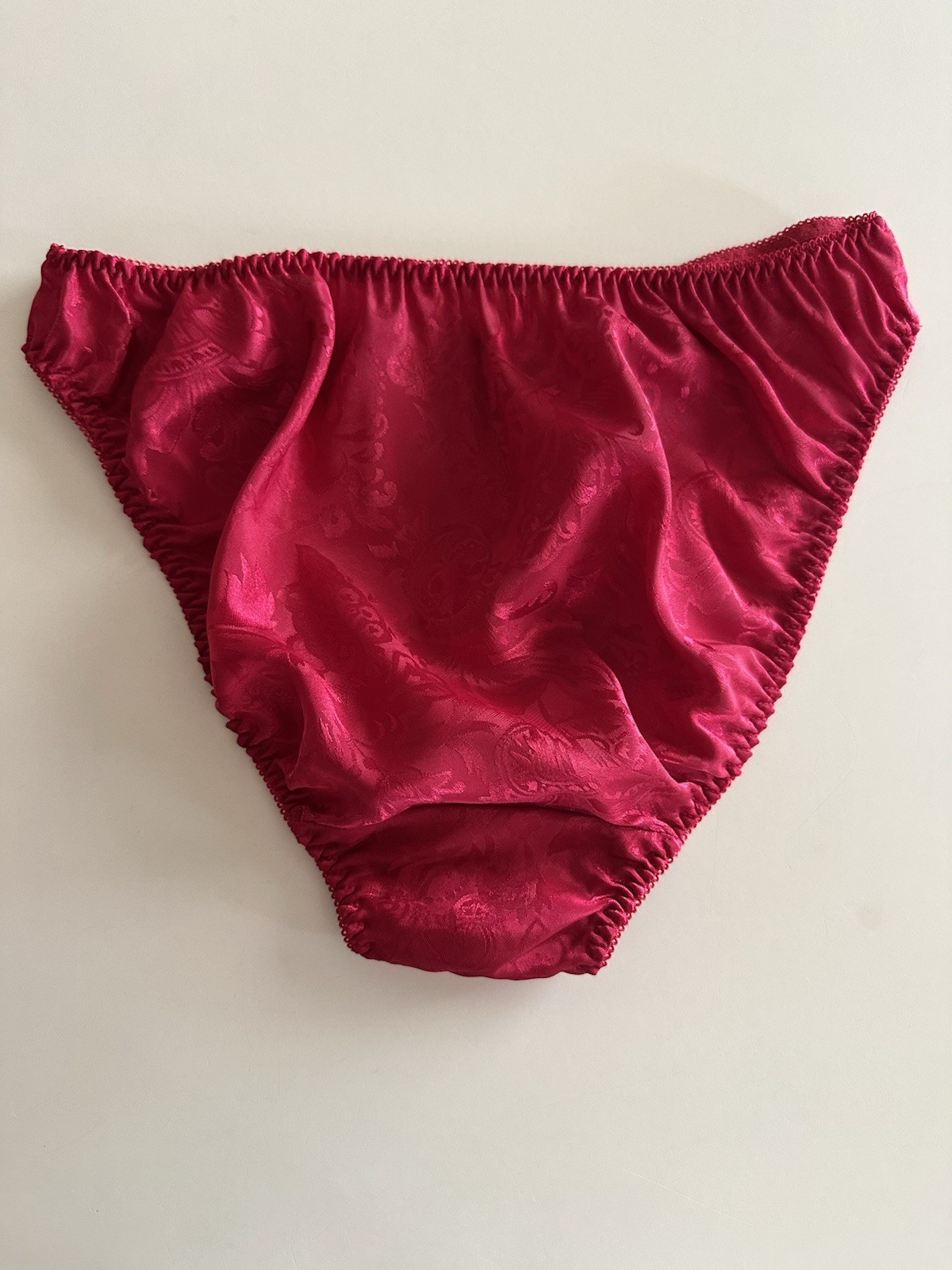 Victoria’s Secret Gold Label Red Satin Jacquard Bikini Panties Lace Trim Rose M