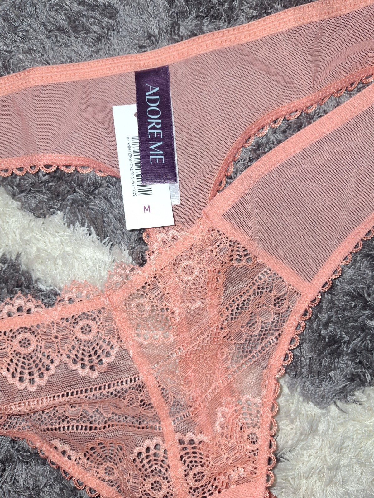 Adore Me/VS Floral Lace/mesh Thong Panty NEW Medium Neon Pink