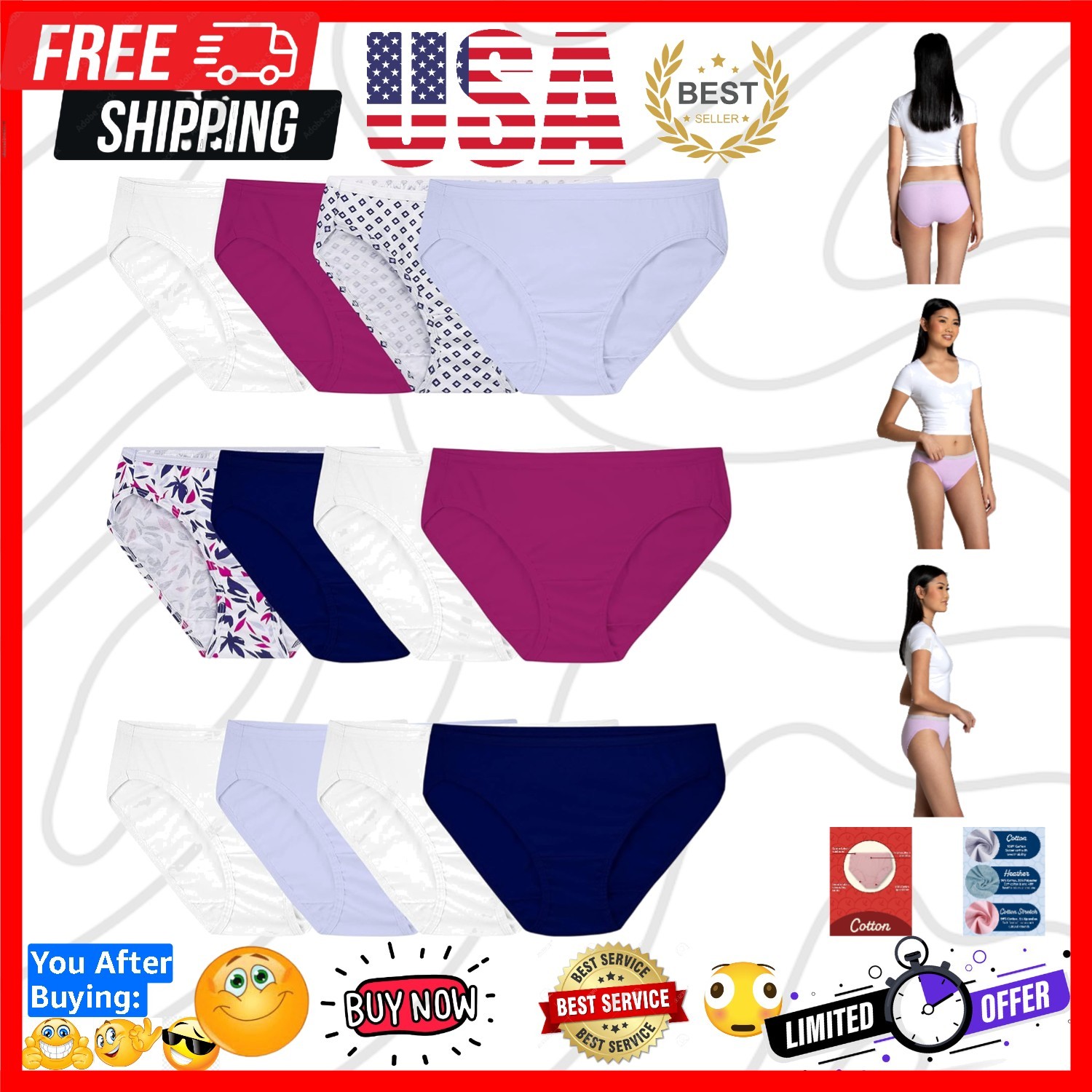Women’s Eversoft Cotton Underwear Multipacks, Tag Free & Breathable, Availabl…