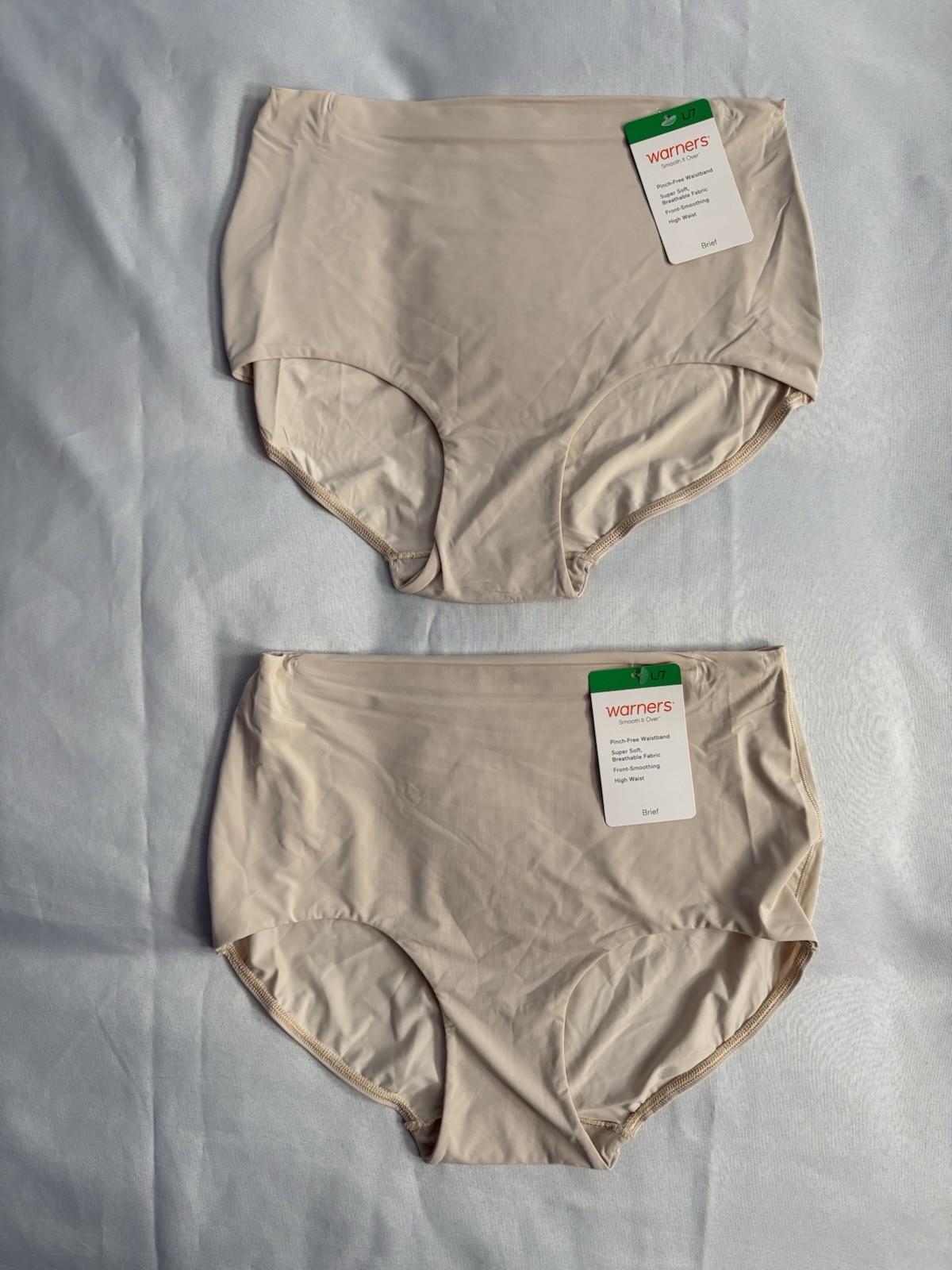 NEW Warners Briefs Smooth It Over Pinch-Free High Waist 2 Pair Size Large 7 Tan