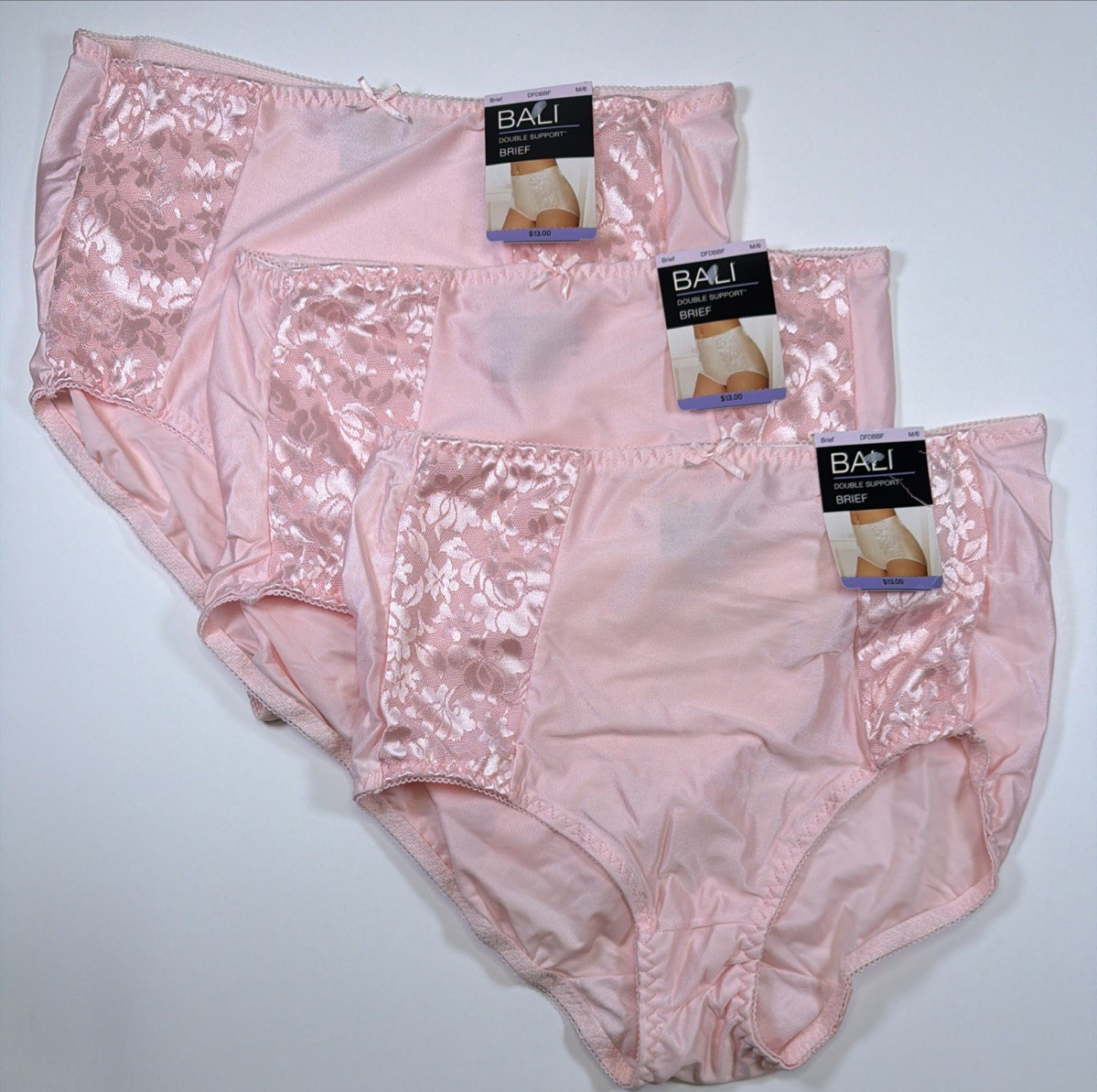 Bali Double Support Brief Panty M/6 3 PACK DFDBBF Light Pink Silky Panties NEW