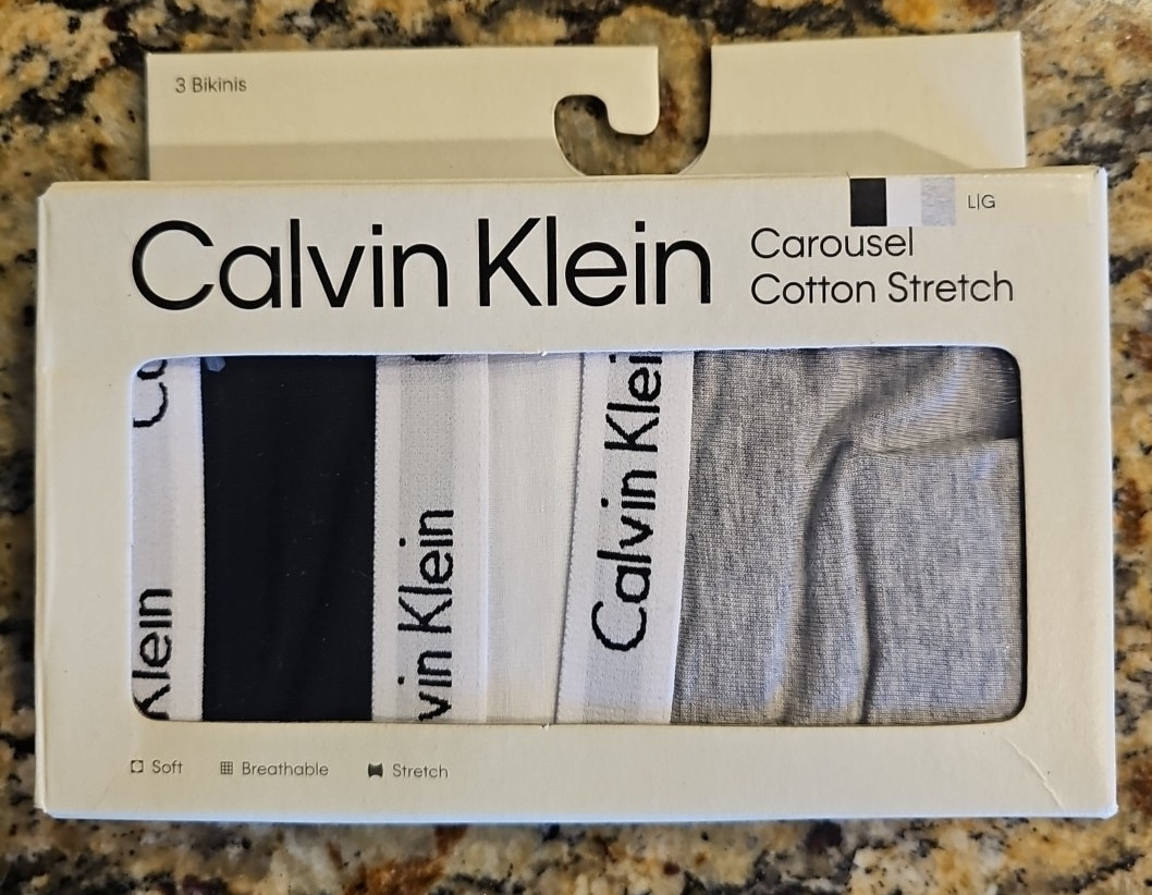 Calvin Klein Womens BIKINI Panties Carousel Cotton Stretch 3-Pack Size LARGE