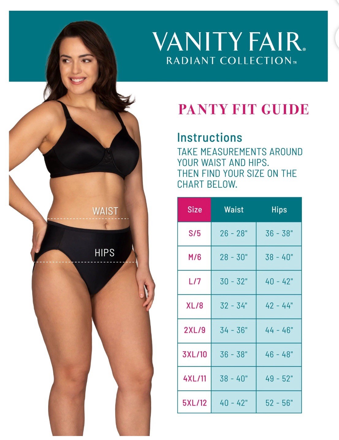Women’s Radiant Vanity Fair 3 Pack Hi-Cut Light Control Underwear 4XL (11) NEW
