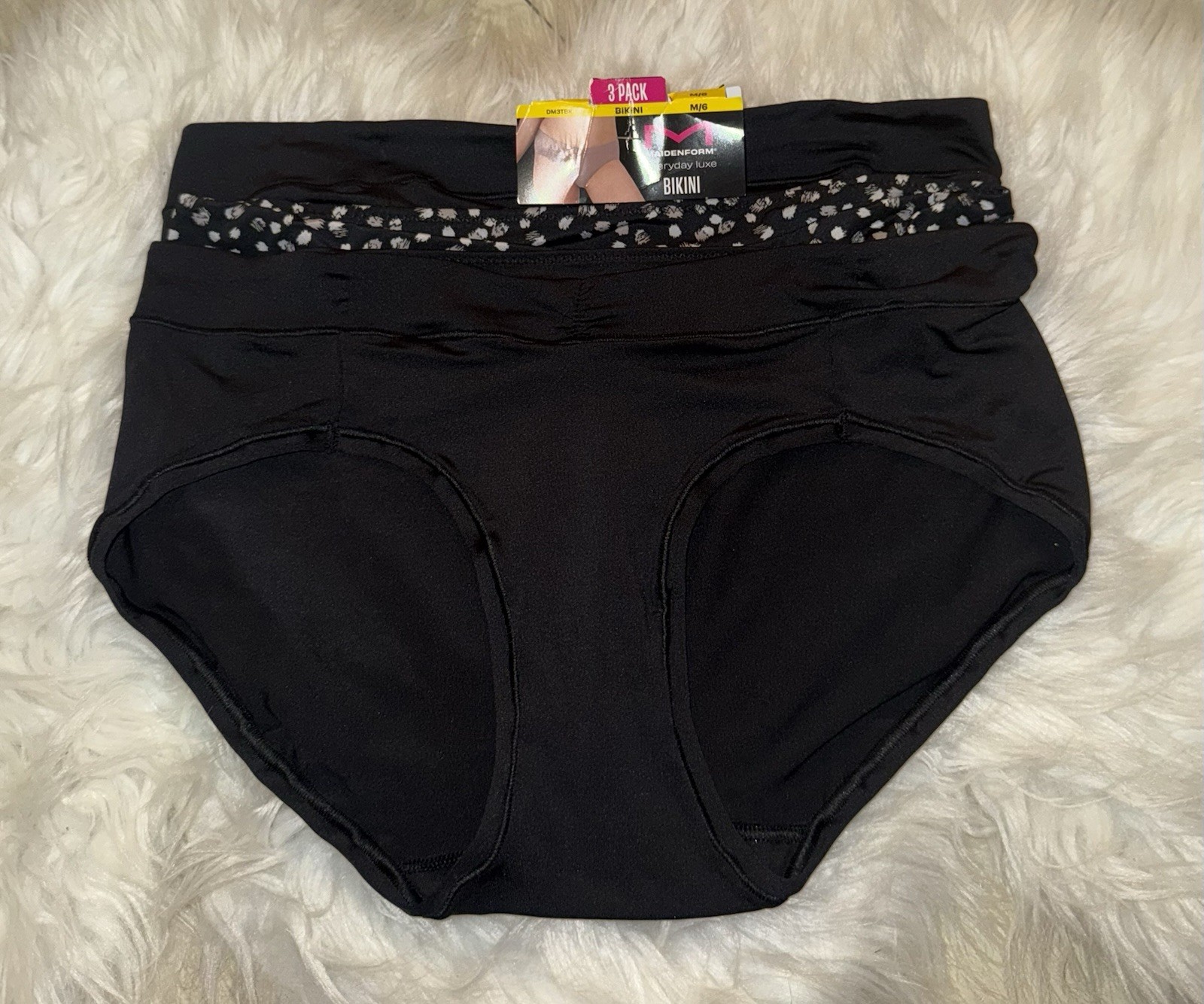 3 Pack Maidenform Everyday Luxe Bikini Panties Womens 6 M Medium Black DM3TBK