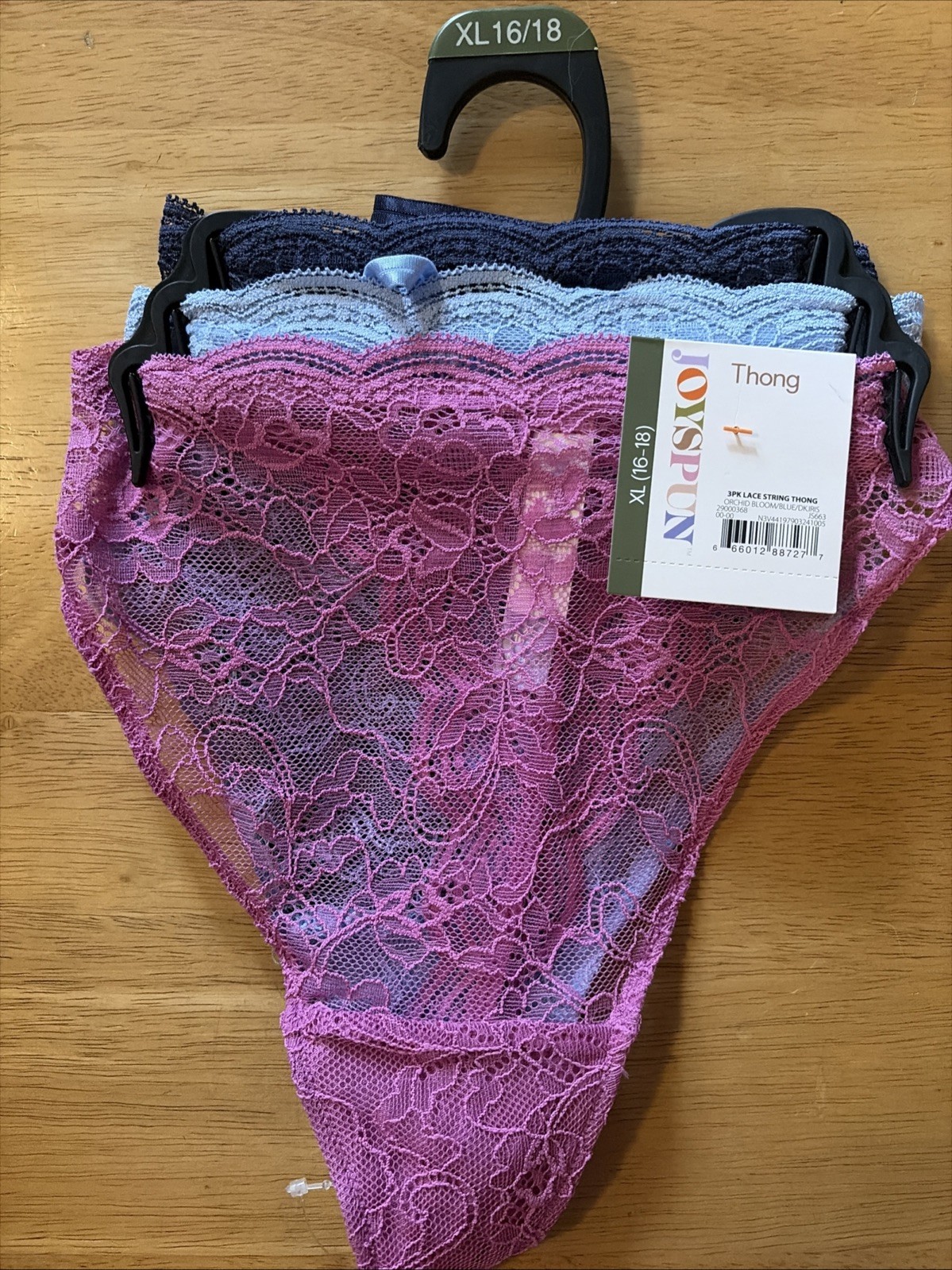 Joyspun Women’s String Thongs with Scalloped Lace 3- Pack Size XL