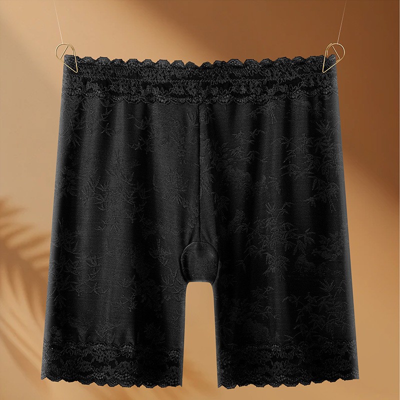 Women High waist Leggings Floral lace ice silk Plus size safety Underpants 92221