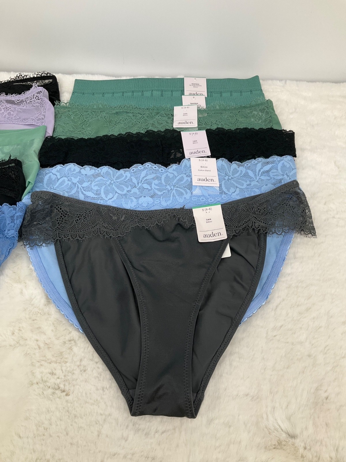 Auden 11-pr size Small 4-6 bikini panty lot—no seam, Lace, Cotton, Hipster NEW