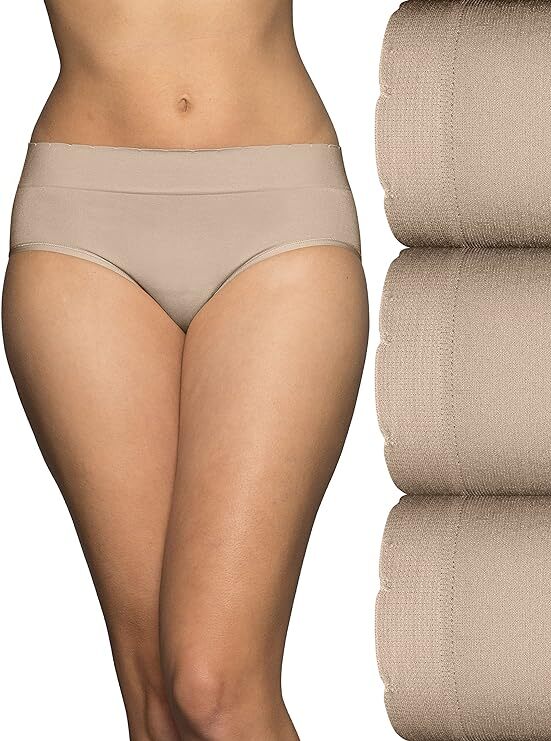 3 Pack Vanity Fair Women’s No Pinch No Show Seamless Hipster Panty Beige