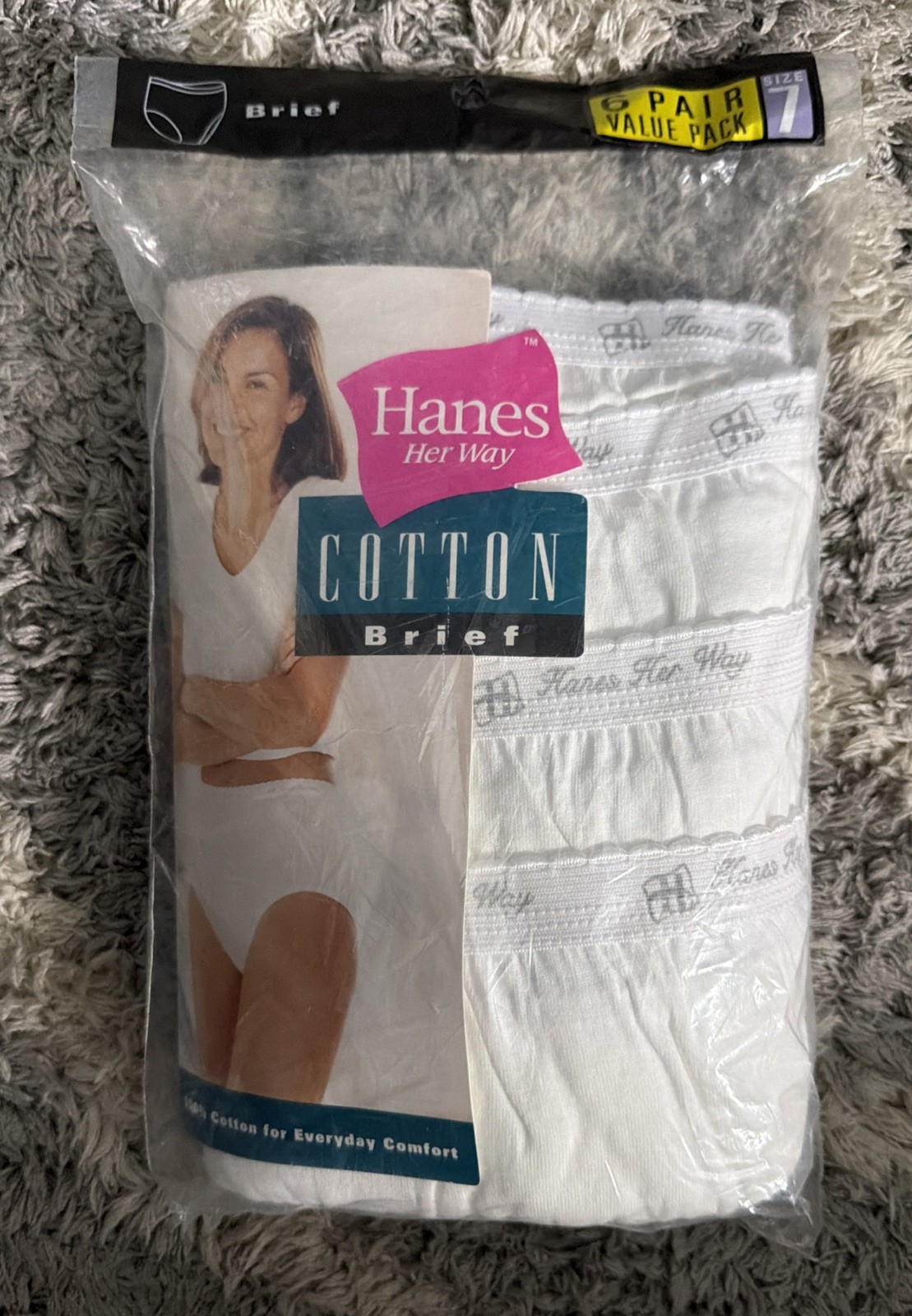 Vtg Hanes Her Way Sz 7 100% Cotton Brief Pack of 6 White New Old Stock NOS 1999