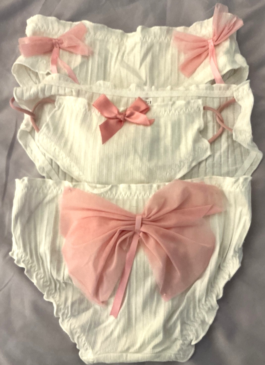 Women’s Lolita Japanese Style Brief Panty White with Pink Bows XL 3 pack