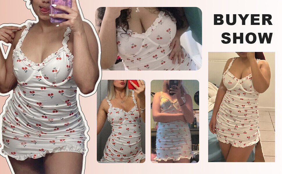 Women Sexy Lingerie Sleepwear Babydoll Underwear Cherry Dress G-String Nightwear