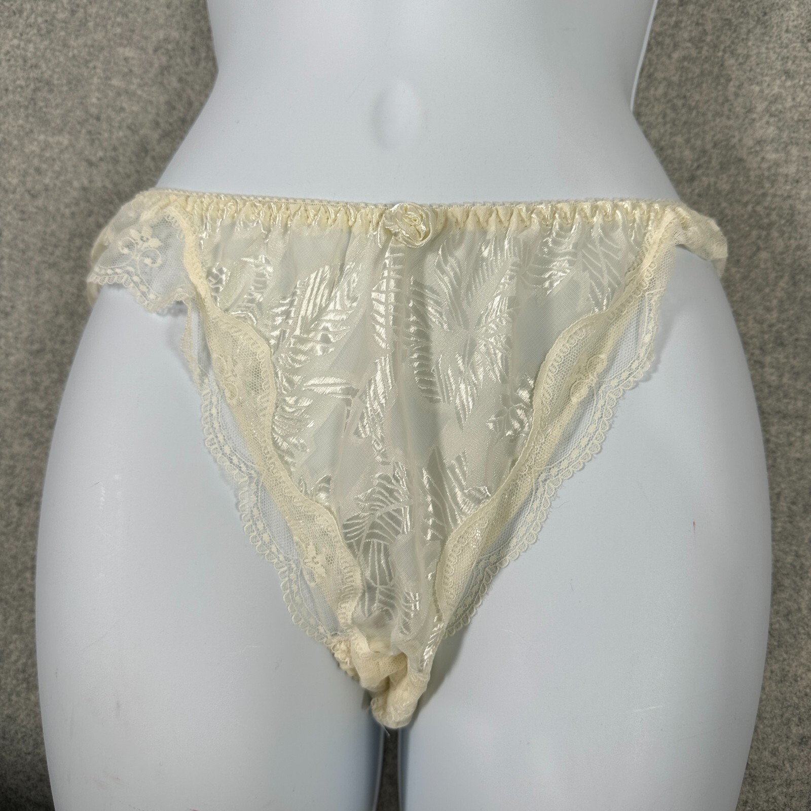 Vintage Womens Panties Hi Cut Size 6 Medium Floral Lace Sexy Semi Sheer