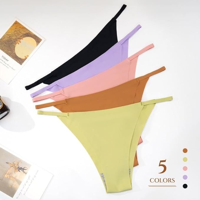 Seamless Thong Low Waisted Slim Rope Design Bikini Cut Soft Thin Multi-Pack M