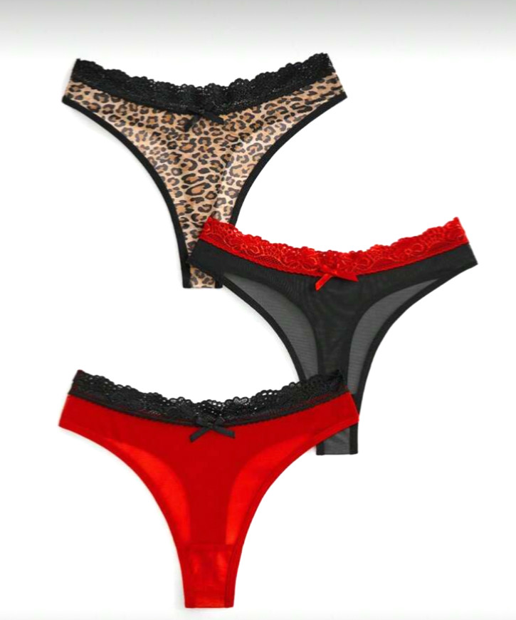 Women’s Romwe J-Fashion 3 Pack Y2K Gyaru Style Zebra Print Mesh Lace Thong Panty