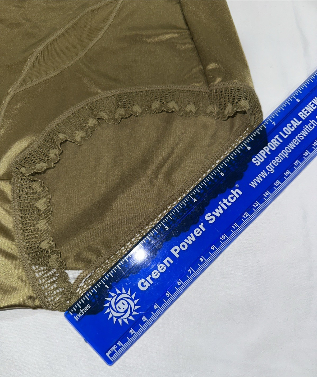 ~Shiny Large Olive with Gem Nylon Lace Blended Panties W/Bow and Gem New Size L