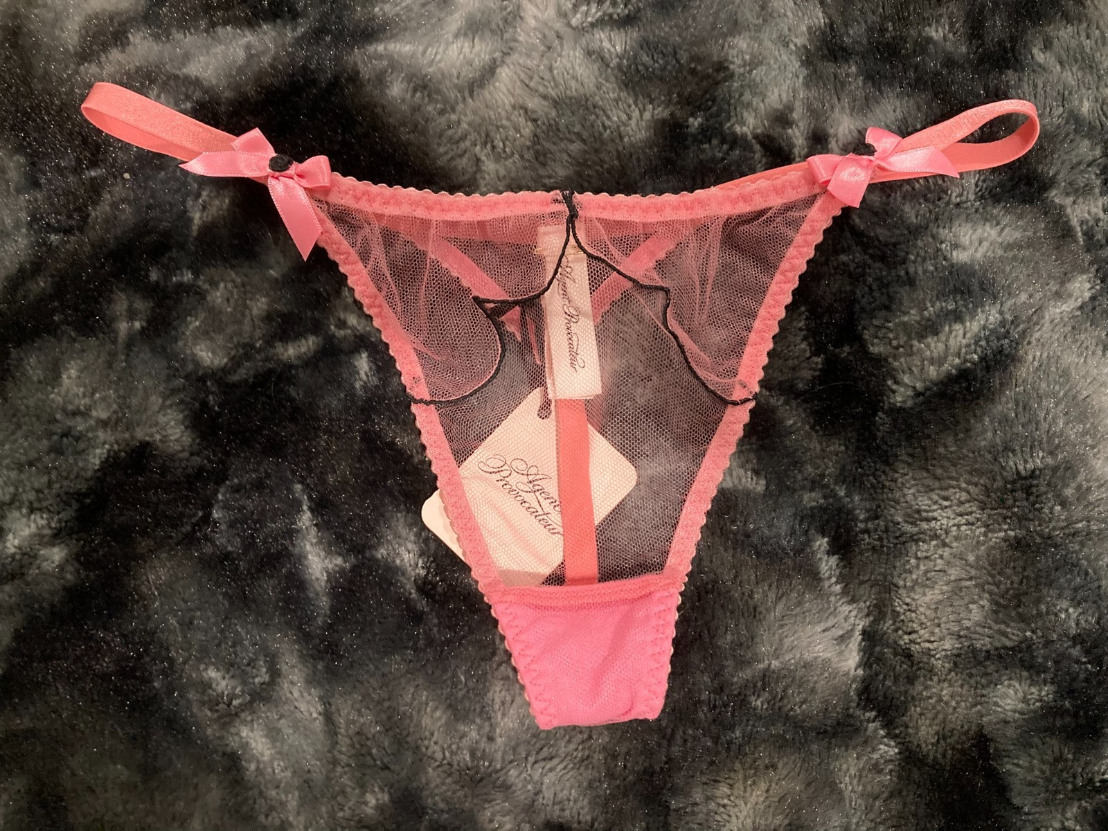 Agent Provocateur Lorna Pink Black Thong AP4 Large NWT