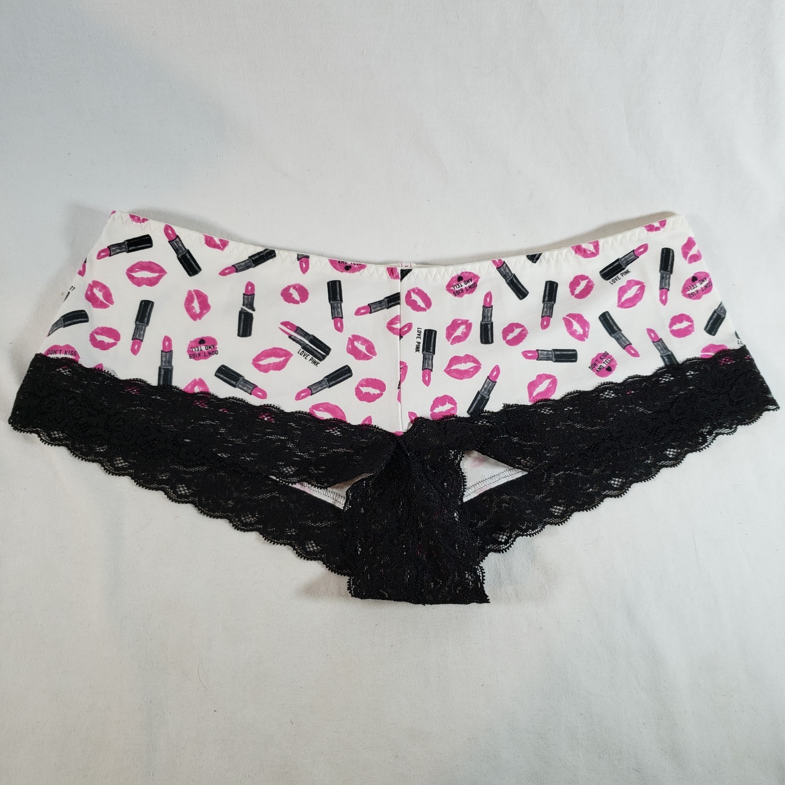 Victoria’s Secret PINK Extra Low Rise Lace Leg Hipster L Black White Lipstick