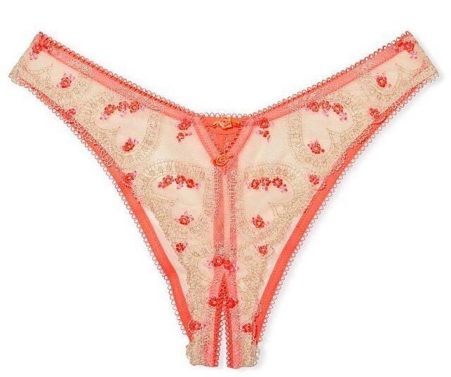 VICTORIAS SECRET DREAM ANGELS HEART EMBROIDERED BRAZILIAN CROTCHLESS PANTY NWT