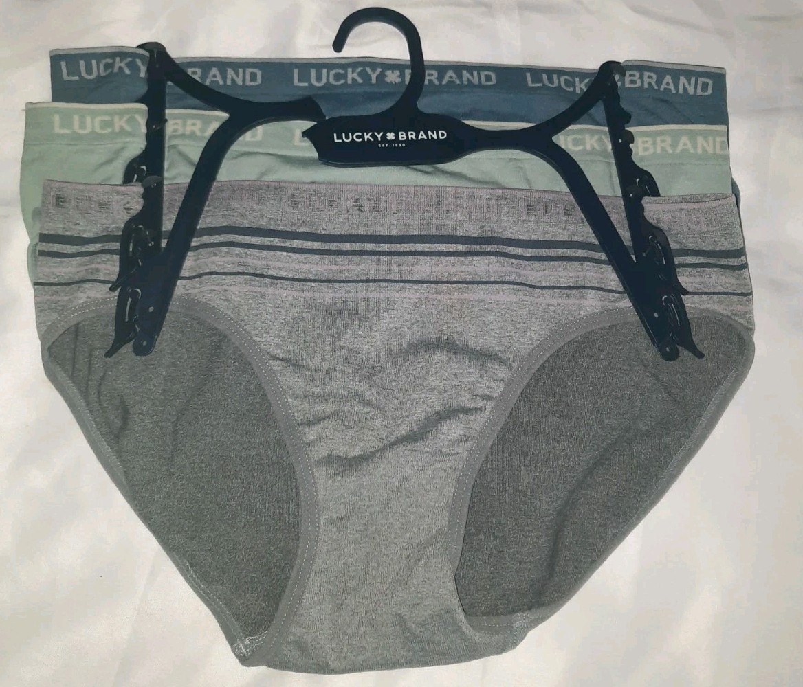 Lucky Brand Logo Womens 3 Pack Seamless Hipster Panties Multi Colors L