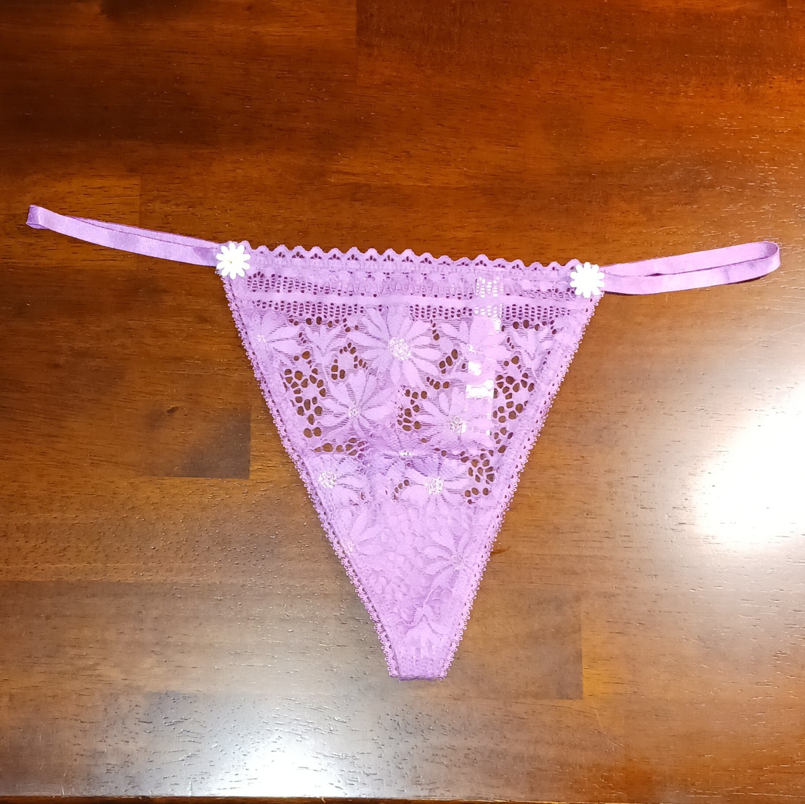 Victoria’s Secret V-String Panties M Purple Lace Floral Stretch Semi-Transparent